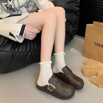 Зимние современные тапочки на низком каблуке на плоской подошве с застежкой-молнией, женская обувь 2025 года, высококачественные однотонные неглубокие новинки, женские тапочки Chinelos 35 коричневый