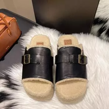 Зимние современные тапочки на высоком каблуке с застежкой на плоской подошве, женские тапочки 2024 года, горячая распродажа, однотонные, неглубокие, новинка, женские тапочки Chinelos 35 коричневый