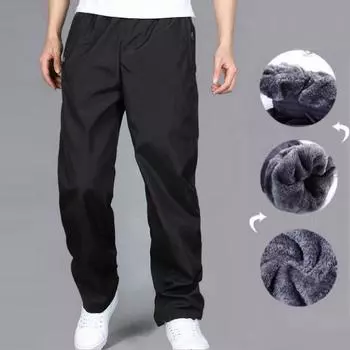 Зимние спортивные брюки осенние плюс бархатные теплые брюки быстросохнущие спортивные свободные прямые XXXXXL чёрный