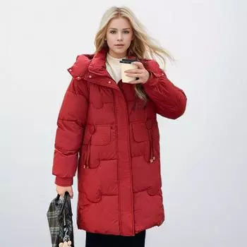 Зимние средние и длинные пуховые женские куртки из хлопка тонкие, темперамент утолщенный, свободные и теплые куртки с хлопковой подкладкой S чёрный
