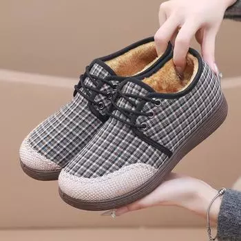 Зимние старые пекинские тканевые туфли женские хлопковые туфли бархатные теплые подошвы хлопковые туфли для мам утолщенные нескользящие в пожилом возрасте короткие сапоги 35 красный