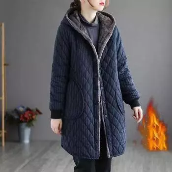 Зимние стеганые хлопковые утепленные пальто женская одежда длинные парки полосатые пальто с капюшоном большие размеры XXXXXL чёрный