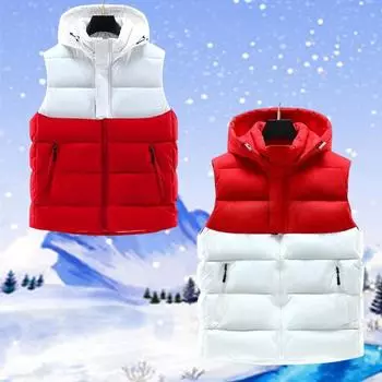 Зимние стоячие воротники, теплые капюшоны, однотонные жилеты, мужские майки, модные теплые куртки L красный