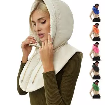 Зимние сверхлегкие пуховые шапки с капюшоном для женщин и мужчин, теплый шарф с кольцом, Балаклава, шляпа на шее, молния, пальто на шнурке, шарф, короткая майка S/M чёрный