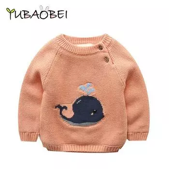 Зимние свитера для маленьких девочек, одежда для детей, теплый свитер для мальчиков, детские утепленные топы с рисунком Кита, шерстяные пуловеры 3-6m белый