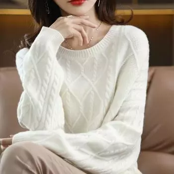 Зимние свитера Осенние базовые женские полосатые принты свитера Вязание свободного кроя свитера One Size бежевый