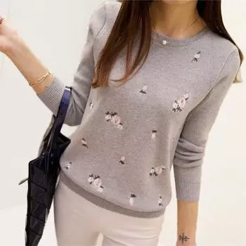 Зимние свитера женские вышивка женский пуловер женский осенний эластичный трикотажный джемпер шерстяные топы S красный