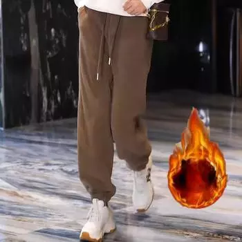 Зимние свободные и теплые женские утолщенные плюшевые брюки большого размера M чёрный