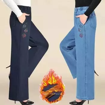 Зимние свободные широкие джинсы теплые женские брюки из бархатного денима винтажные толстые плюшевые брюки Vaqueros для мамочек повседневные мешковатые брюки XXXXXL