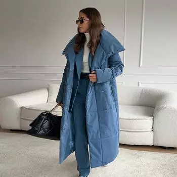 Зимние свободные теплые длинные хлопковые стеганые пальто женские свободные стеганые парки куртки утолщенные шнурованные однобортные пальто S бежевый