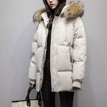 Зимние свободные женские хлопковые пуховики и пальто, толстая парка, повседневная одежда с капюшоном M бежевый