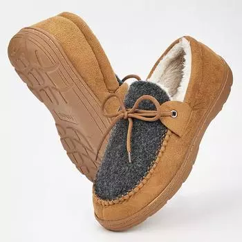 Зимние тапочки для мужчин в винтажном стиле с плюшевой подкладкой, теплая домашняя обувь для улицы с мягким верхом из пены с эффектом памяти, мужская домашняя обувь 44/45 чёрный