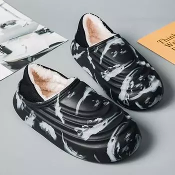 Зимние тапочки для мужчин, водонепроницаемые, хлопковые, для ванной, нескользящие, молодежные, модные, мягкие, удобные, с толстой подошвой, повседневные 35-36 бежевый