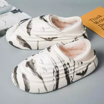 Зимние тапочки для мужчин, водонепроницаемые, хлопковые, для ванной, нескользящие, молодежные, модные, мягкие, удобные, с толстой подошвой, повседневные 35-36 бежевый