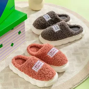 Зимние тапочки из хлопка с толстой подошвой, женские плюшевые домашние тапочки для послеродового периода, осенне-зимние тапочки с мягкой подошвой, удобные 36-37 арбуз красный