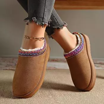 Зимние тапочки из искусственной замши на платформе, женские, толстая подошва, нескользящие, зимние сапоги, женские, закрытые носки, пушистые, полутапочки, хлопковая обувь 36 чёрный