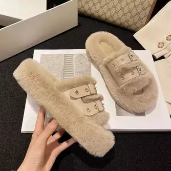 Зимние тапочки конфетного цвета с толстой подошвой, нескользящие, домашние хлопковые тапочки, большие размеры, повседневные мохнатые тапочки, женская мода, универсальная теплая обувь 36-37 белый