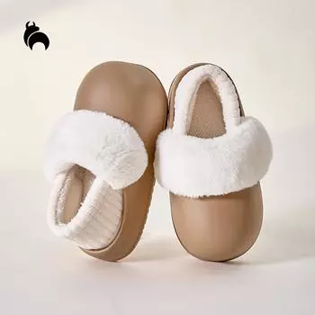 Зимние тапочки Mo Dou. Симпатичные домашние нескользящие хлопковые туфли. Простые однотонные теплые тапочки с мягкой подкладкой. Износостойкие водонепроницаемые хлопковые тапочки с круглой головкой. 35-36 коричневый