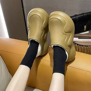 Зимние тапочки, мужская обувь, водонепроницаемые теплые тапочки-кроссовки, женские, нескользящие, плюшевые, для дома, обувь для улицы, обувь на платформе, мужская 36-37 кофейный