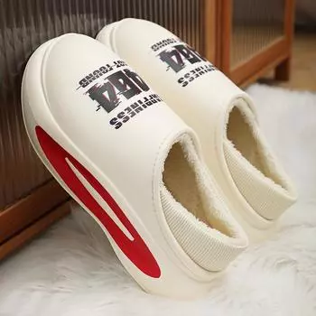 Зимние тапочки, мужские водонепроницаемые теплые тапочки, нескользящая домашняя плюшевая домашняя обувь 36-37 белый