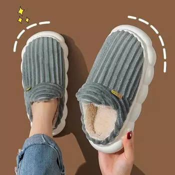 Зимние тапочки на каблуке для дома и улицы - Мужские и женские теплые туфли из бархатной шерсти Size 32/33 коричневый