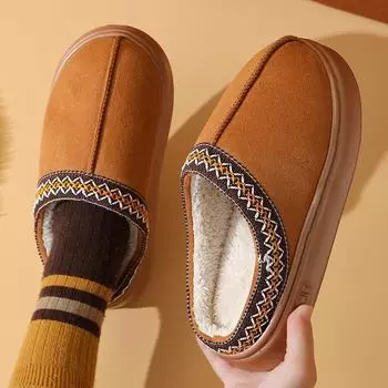 Зимние тапочки с толстой подошвой: Теплый хлопковый бархат, нескользящий, однотонный, идеально подходит для пар 40-41 чёрный