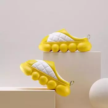 Зимние тапочки унисекс модные флисовые теплые повседневные туфли на платформе домашние удобные пушистые шлепанцы обувь для спальни 36-37 жёлтый