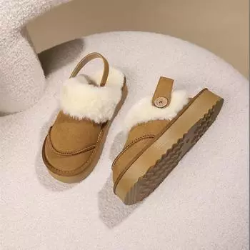 Зимние тапочки женские 2024 меховые интегрированные двухсекционные хлопковые тапочки с толстой подошвой бархатные зимние сапоги 35 малиновый