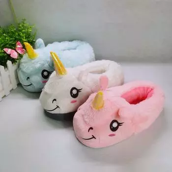 Зимние тапочки женские домашние туфли меховые тапочки женские домашние туфли тапочки Unicorn 2024 классические женские Pantoufle one size синий