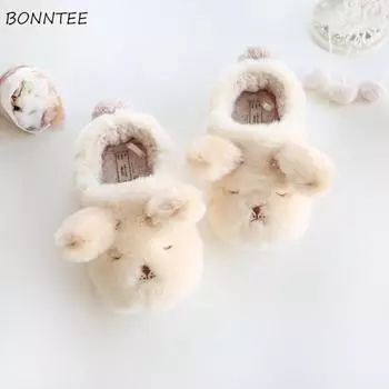 Зимние тапочки, женские милые толстые плюшевые тапочки с животными, женские нескользящие бесшумные домашние тапочки на плоской подошве, модные женские модные мягкие теплые тапочки больших размеров