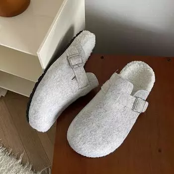 Зимние тапочки женские на улице осень зима толстая подошва теплые тапочки с пряжкой для ремня для внешней носки плюшевые тапочки женские 35