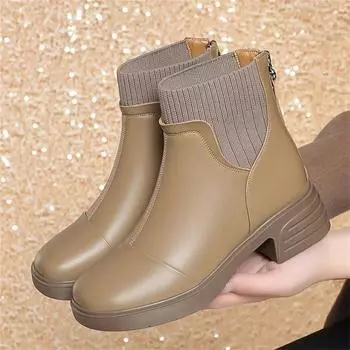 Зимние теплые элегантные нескользящие толстые плюшевые короткие женские ботинки на молнии в стиле панк 35