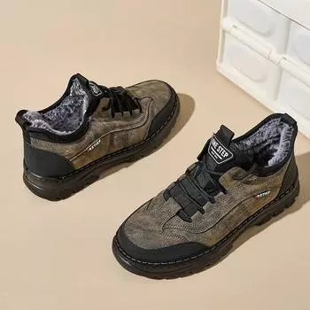 Зимние теплые ботинки для снега для мужчин, водонепроницаемые короткие ботинки, мужские ботинки с подкладкой из искусственного меха, противоскользящие, со шнуровкой, для работы на открытом воздухе, для походов и треккинга 39 серый