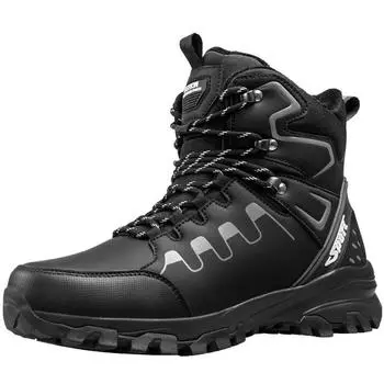 Зимние теплые ботинки для снега для мужчин, водонепроницаемые, на шнуровке, нескользящие, короткие, с подкладкой из искусственного меха, мужские кроссовки с высоким берцем, обувь для ходьбы 40 чёрный