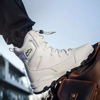 Зимние теплые ботинки для снега для мужчин, нескользящие, водонепроницаемые, на шнуровке, высокие ботинки для активного отдыха, мужские походные ботинки с подкладкой из искусственного меха для ходьбы 36