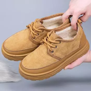 Зимние теплые ботинки для снега для мужчин, легкие ботинки для ходьбы из искусственной замши на шнуровке, мужские теплые удобные нескользящие короткие ботинки с подкладкой из искусственного меха 39 чёрный