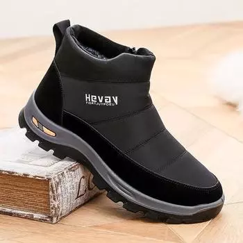 Зимние теплые ботинки для снега для мужчин, нескользящие короткие ботинки с подкладкой из искусственного меха, обувь для ходьбы на открытом воздухе, мужские водонепроницаемые удобные пушистые ботинки по щиколотку 38 чёрный