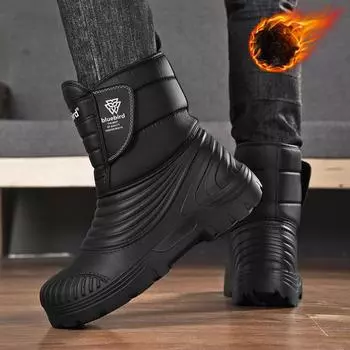 Зимние теплые ботинки для снега для мужчин, водонепроницаемые ботинки до щиколотки с подкладкой из искусственного меха, удобные нескользящие ботинки для походов, высокие ботинки 38-39 чёрный
