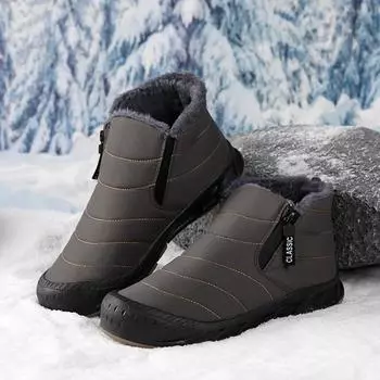 Зимние теплые ботинки для снега для мужчин, нескользящие, водонепроницаемые, на молнии, ботинки по щиколотку, с подкладкой из искусственного меха, мужские кроссовки для походов и прогулок на открытом воздухе с высоким берцем 36