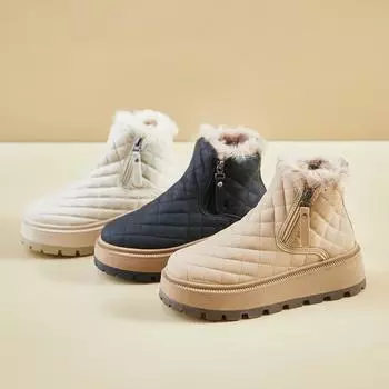 Зимние теплые ботинки для женщин, ботильоны на толстой платформе с подкладкой из искусственного меха, женские удобные нескользящие короткие ботинки для ходьбы с боковой молнией 35 хаки