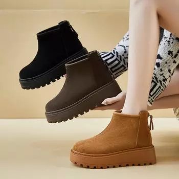 Зимние теплые ботинки для женщин из искусственной замши, нескользящие, на толстой платформе, ботильоны, женские удобные, с подкладкой из искусственного меха, короткие ботинки для ходьбы с застежкой-молнией 35