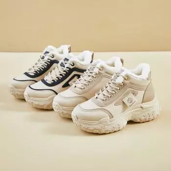 Зимние теплые ботинки для женщин, короткие ботильоны на толстой платформе, нескользящие ботинки на шнуровке с подкладкой из искусственного меха, высокие женские кроссовки 35 хаки