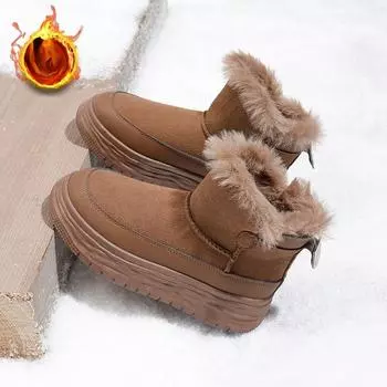 Зимние теплые ботинки для женщин, нескользящие ботинки на толстой платформе, повседневные женские ботинки с подкладкой из искусственного меха и флиса, удобные короткие ботинки из искусственной замши 35 коричневый