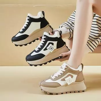 Зимние теплые ботинки для женщин, нескользящие, на шнуровке, из искусственной кожи, на толстой платформе, ботильоны, женские удобные короткие ботинки с подкладкой из искусственного меха 35 хаки