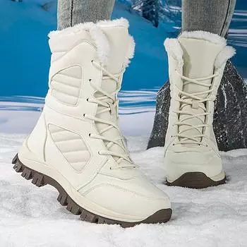 Зимние теплые ботинки для женщин с подкладкой из искусственного меха, водонепроницаемые ботинки до середины голени, нескользящая обувь для активного отдыха, женские спортивные ботинки на шнуровке для ходьбы и походов 36 чёрный
