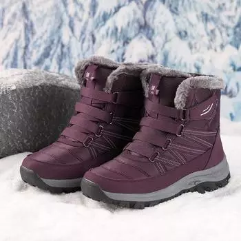 Зимние теплые ботинки для женщин, водонепроницаемые, на шнуровке, с подкладкой из искусственного меха, до середины голени, женские нескользящие высокие ботинки для походов на открытом воздухе 35