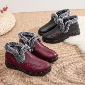 Зимние теплые ботинки для женщин, водонепроницаемые, нескользящие, на платформе, ботильоны с подкладкой из искусственного меха, удобные женские короткие ботинки для ходьбы 35 красный