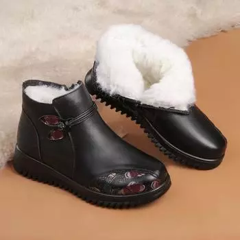Зимние теплые ботинки из натуральной кожи и хлопка для пожилых женщин. Удобные нескользящие полусапожки на молнии с флисовой подкладкой для мам. 35