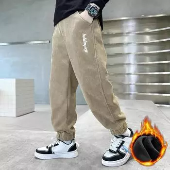 Зимние теплые брюки для мальчиков, утолщенные детские вельветовые брюки, детские спортивные брюки с флисовой подкладкой 170cm чёрный