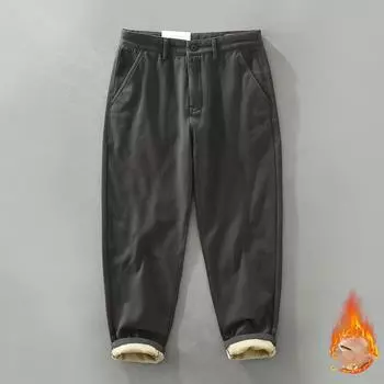 Зимние теплые брюки мужские брюки в японском стиле повседневные флисовые брюки прямые серые брюки простые утолщенные мужские брюки 29 чёрный